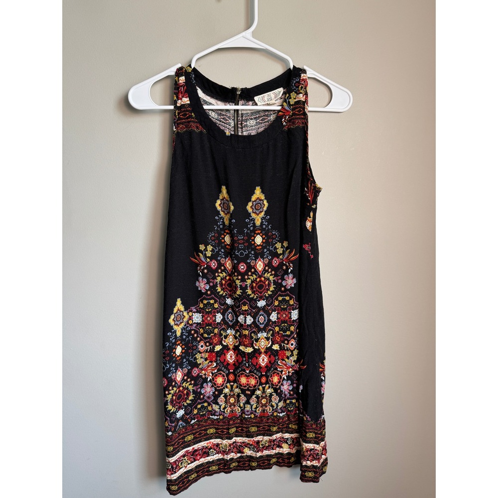 Pink Rose Womens Black Medallion Print Sleeveless Mini Dress M Boho Festival